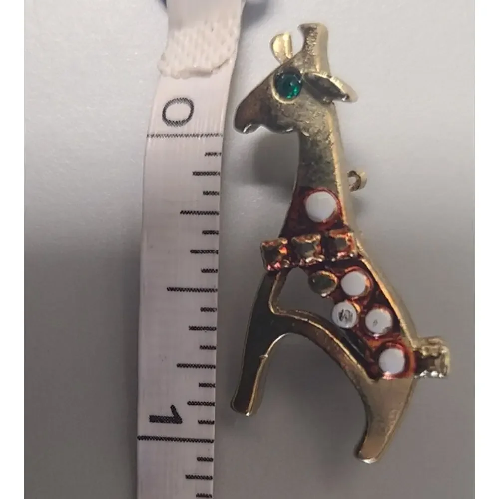 Vintage Giraffe Brooch Pin Gold Tone Enamel Spots Safari Retro Fashion Jewelry